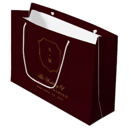 Bolsa De Regalo Grande Elegant Old Money Burgundy Gold Monogram Wedding