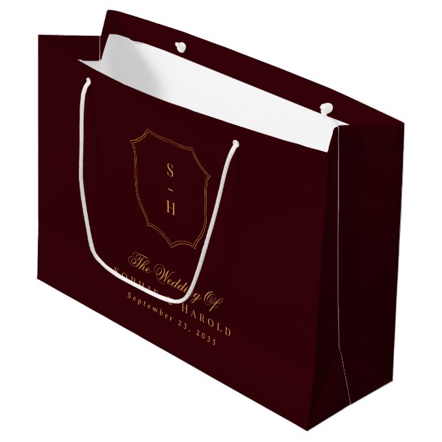 Bolsa De Regalo Grande Elegant Old Money Burgundy Gold Monogram Wedding (Angulo Anverso)