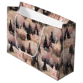 Bolsa De Regalo Grande Elegant Pink and Black Christmas Village