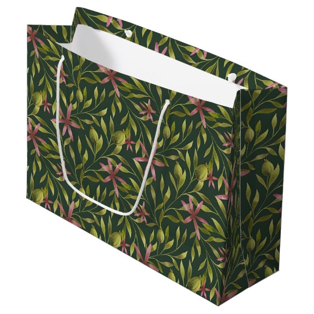 Bolsa De Regalo Grande Elegant Pink Flower Pattern on Dark Background (Angulo Anverso)