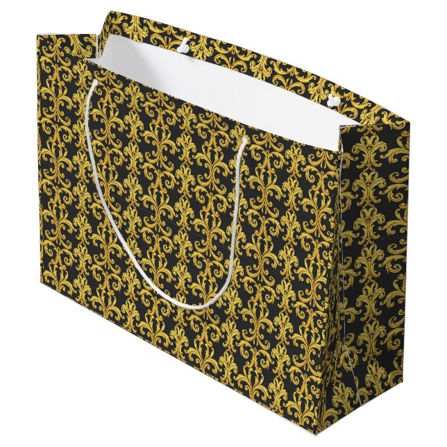 Bolsa De Regalo Grande Elegant Rococo Revival Gold & Charcoal Baroque (Angulo reverso)