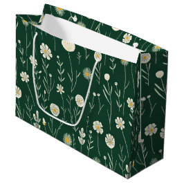Bolsa De Regalo Grande Elegant Wildflower Pattern on Dark Green 