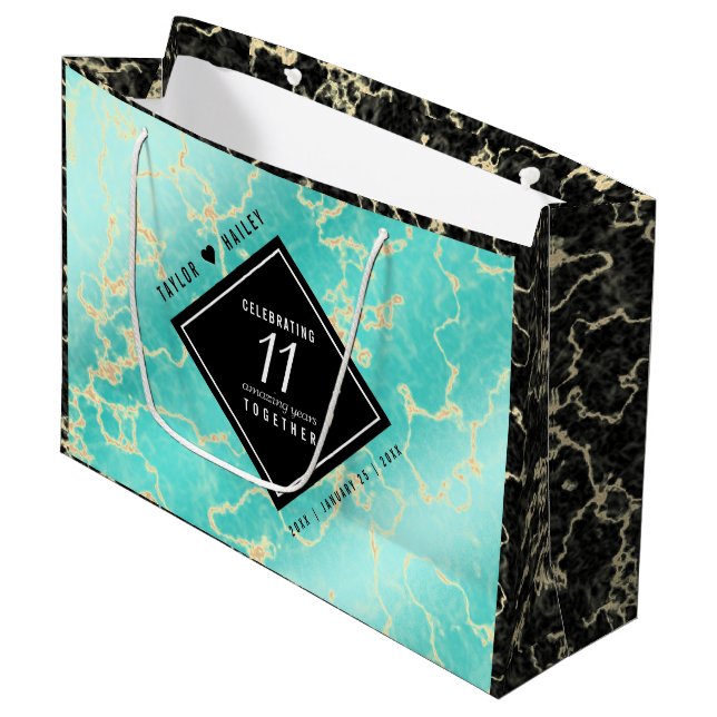 Bolsa De Regalo Grande Elegante 11º Aniversario Boda Turquesa (Angulo Anverso)