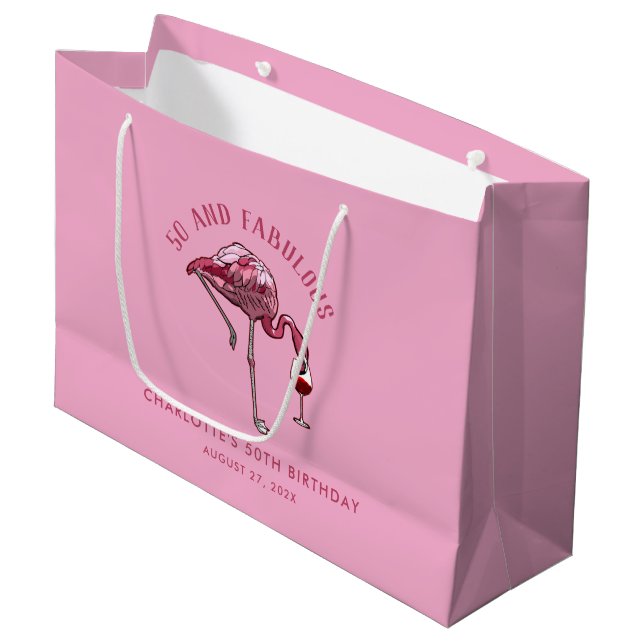Bolsa De Regalo Grande Elegante 50.ª Novedad Flamingo Rosa (Angulo Anverso)