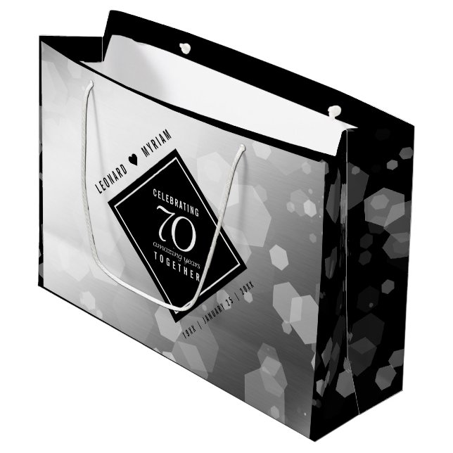 Bolsa De Regalo Grande Elegante 70° Aniversario del Boda Platino (Angulo Anverso)