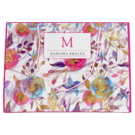 Bolsa De Regalo Grande Elegante acuarela floral rosa y blanco