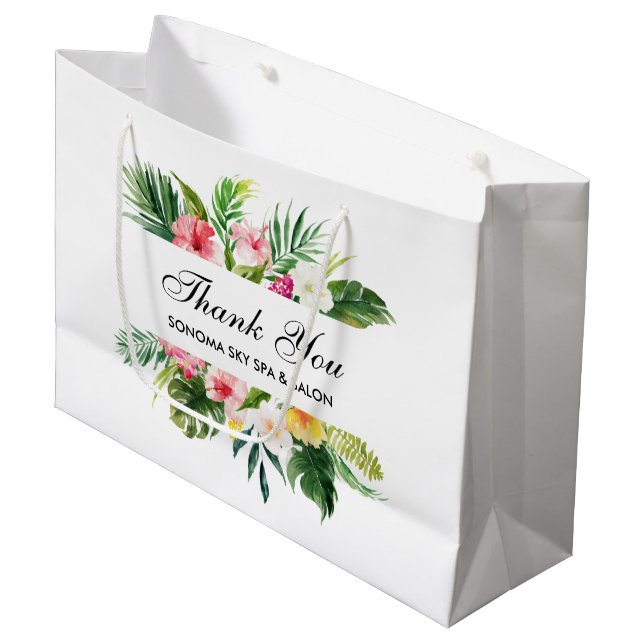 Bolsa De Regalo Grande Elegante acuarela tropical floral gracias (Angulo Anverso)