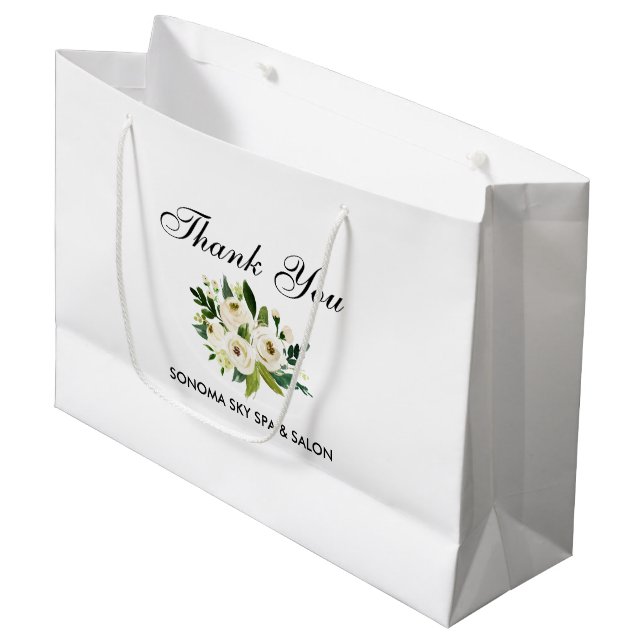 Bolsa De Regalo Grande Elegante acuarela Verde Floral blanca Gracias (Angulo Anverso)