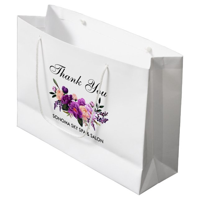 Bolsa De Regalo Grande Elegante acuarela violeta púrpura Floral Gracias (Angulo Anverso)