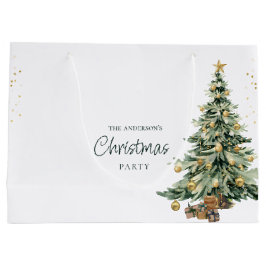 Bolsa De Regalo Grande Elegante árbol de acuarela estrellas fiesta de Nav