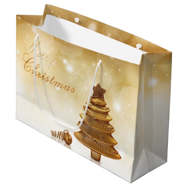 Bolsa De Regalo Grande Elegante árbol de Navidad dorado (Angulo Anverso)