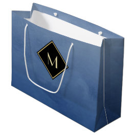 Bolsa De Regalo Grande Elegante Azul Cepillado Con Monograma De Oro Simpl