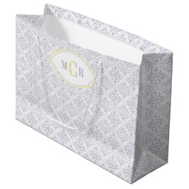 Bolsa De Regalo Grande Elegante Azul Francés Patrón de Damasco Amarillo M