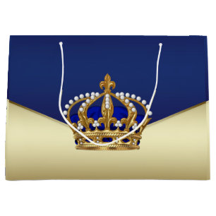 Bolsa De Regalo Grande Elegante Azul Oro Príncipe