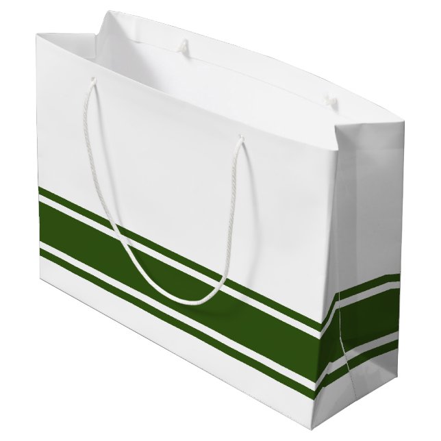 Bolsa De Regalo Grande Elegante Base Verde Forestal Carreras Rayas En Bla (Angulo reverso)