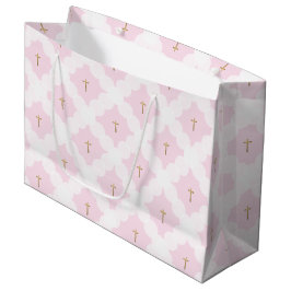 Bolsa De Regalo Grande Elegante bautismo de patrón cruzado de oro blanco 