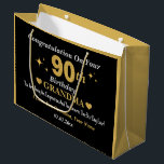 Bolsa De Regalo Grande Elegante Black & Gold Stars 90th Birthday Grandma<br><div class="desc">Un elegante color negro y Purpurina dorado Corazón y Estrellas "90th Birthday" desea un gran diseño de bolsa de regalo para cualquier edad. Puede agregar fácilmente el nombre y cambiar la fecha/texto según sea necesario. También puede cambiar el tipo de letra, el color de la fuente y el tamaño de...</div>