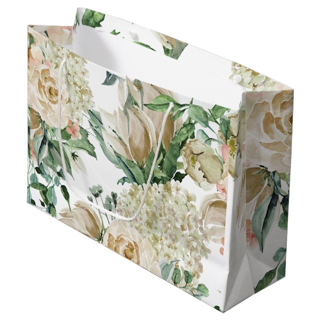Bolsa De Regalo Grande Elegante Boda botánico floral crema (Angulo Anverso)