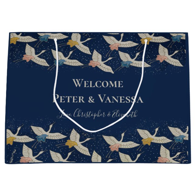 Bolsa De Regalo Grande Elegante Boda de grullas japonesas (Anverso)