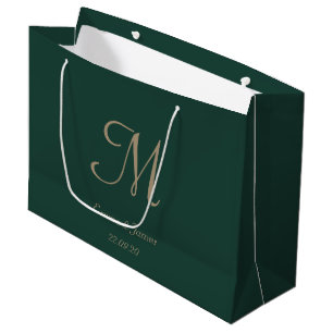 Bolsa De Regalo Grande Elegante Boda de nombres de monograma verde de oro