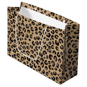 Bolsa De Regalo Grande Elegante Brillo Dorado Estampado de Leopardo Negro