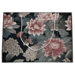 Bolsa De Regalo Grande Elegante Chinoiserie Florals Gray Raspberry