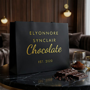 Bolsa De Regalo Grande Elegante Chocolate de Escritura en Oro Negro