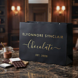 Bolsa De Regalo Grande Elegante Chocolate de Escritura en Oro Negro