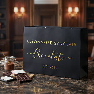 Bolsa De Regalo Grande Elegante Chocolate de Escritura en Oro Negro