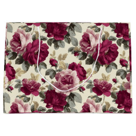 Bolsa De Regalo Grande Elegante ciruela rosa marfil patrón floral