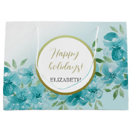 Bolsa De Regalo Grande Elegante color de agua azul turbio floral monogram