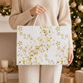 Bolsa De Regalo Grande Elegante Confeti de Estrella Dorada Navidad