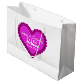 Bolsa De Regalo Grande Elegante corazón blanco y rosa Feliz primer aniver