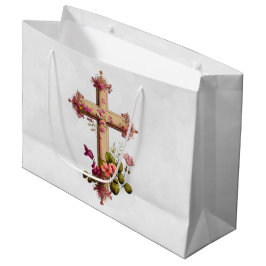 Bolsa De Regalo Grande Elegante cruz de madera con flores rosas