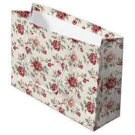Bolsa De Regalo Grande Elegante Cumpleaños Floral Rojo Crema Chic