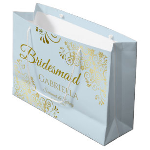 Bolsa De Regalo Grande Elegante dama de honor de encaje azul y dorado