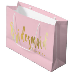 Bolsa De Regalo Grande Elegante dama de honor rosa pastel y dorada