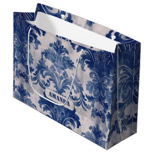 Bolsa De Regalo Grande Elegante damasco Blue toile de jouy monograma