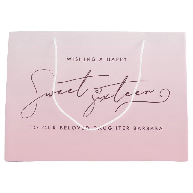 Bolsa De Regalo Grande Elegante Desvanecido Rosa Rubor con Letra Script C (Anverso)