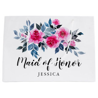 Bolsa De Regalo Grande Elegante doncella de color rosa floral de honor