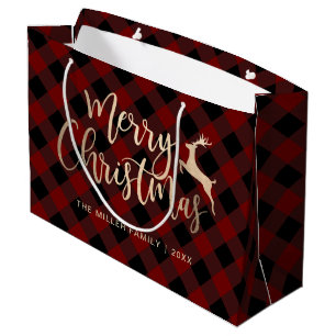 Bolsa De Regalo Grande Elegante dorado Feliz Navidad Negro y Placa Roja