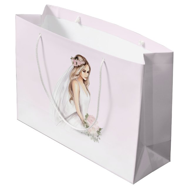 Bolsa De Regalo Grande Elegante ducha de novias rosada (Angulo reverso)