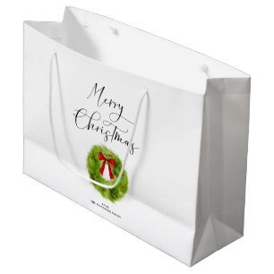 Bolsa De Regalo Grande Elegante escritura navideña Wreath verde