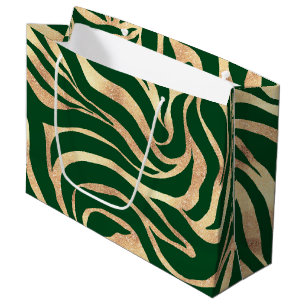 Bolsa De Regalo Grande Elegante estampado de cebra con brillo dorado verd