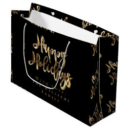 Bolsa De Regalo Grande Elegante estilo dorado guión negro Felices vacacio