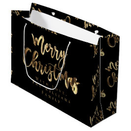 Bolsa De Regalo Grande Elegante estilo dorado guión negro Feliz Navidad