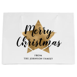 Bolsa De Regalo Grande Elegante Estrella de Oro Feliz Navidad
