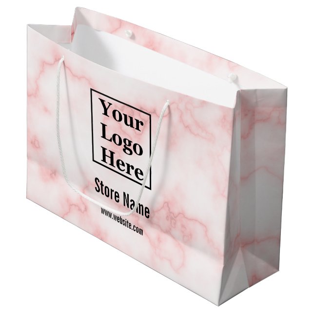 Bolsa De Regalo Grande Elegante Faux Pink Marble Tu Logo Aquí (Angulo Anverso)