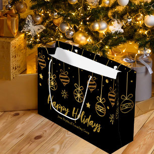 Bolsa De Regalo Grande Elegante Felices Fiestas Negros Personalizado Oro
