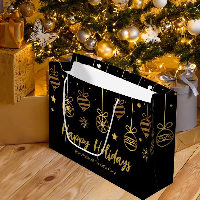 Bolsa De Regalo Grande Elegante Felices Fiestas Negros Personalizado Oro (Subido por el creador)